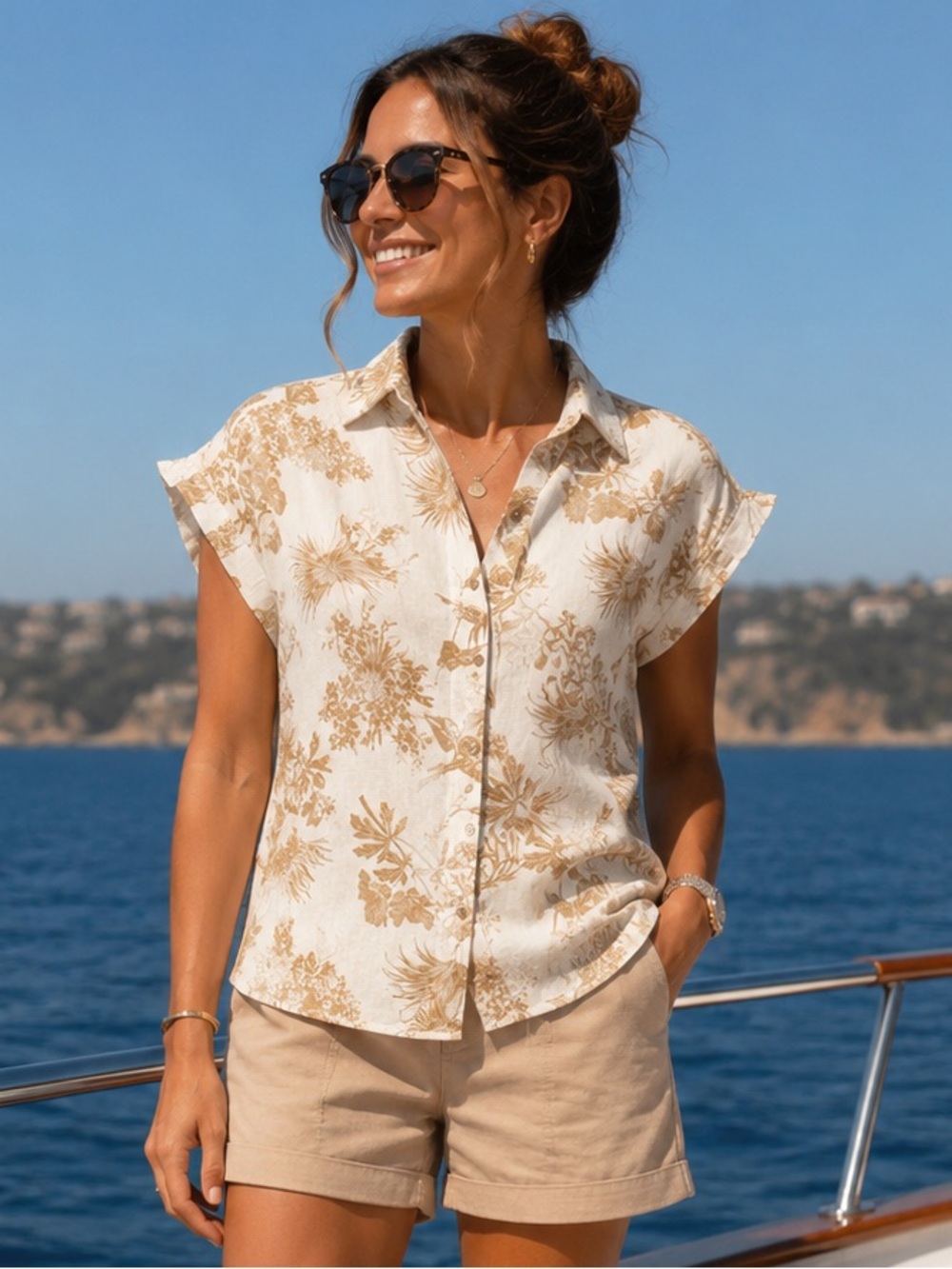Classic Linen-Blend Women’s Shorts in Beige